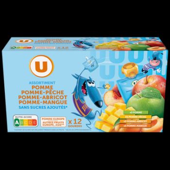 Comparez Dessert fruitier sans sucres ajoutés purée pomme nature, pomme-pêche,pomme-abricot, pomme-mangue