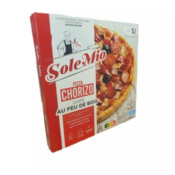 Comparez Pizza Chorizo Poivron rouge Fromage cuite au feu de bois