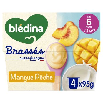 Brassés au lait Français Saveur Mangue Pêche de 6 mois à 3 ans BLEDINA