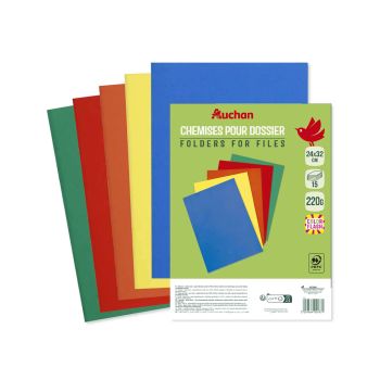 Comparez AUCHAN 15 Chemises pour dossier 24x32cm 220g/m2