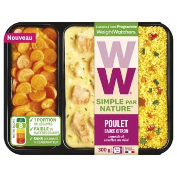 Comparez WW Plat cuisiné poulet sauce citron semoule et carottes au miel