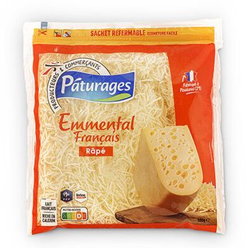 Comparez Emmental français râpé – Pâturages – 500 g