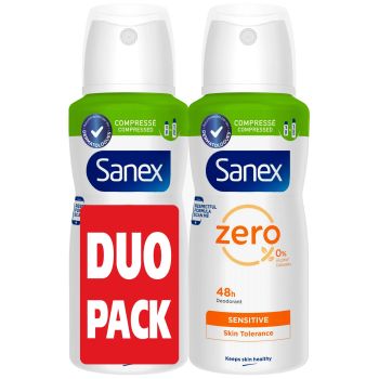Comparez Déodorant spray compressé Sensitive 0% SANEX : le lot de 2 flacons de