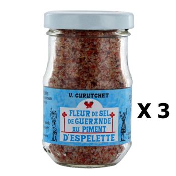 Lot 3x Fleur de sel de Guérande au piment d'Espelette - V. Curutchet - pot 70g
